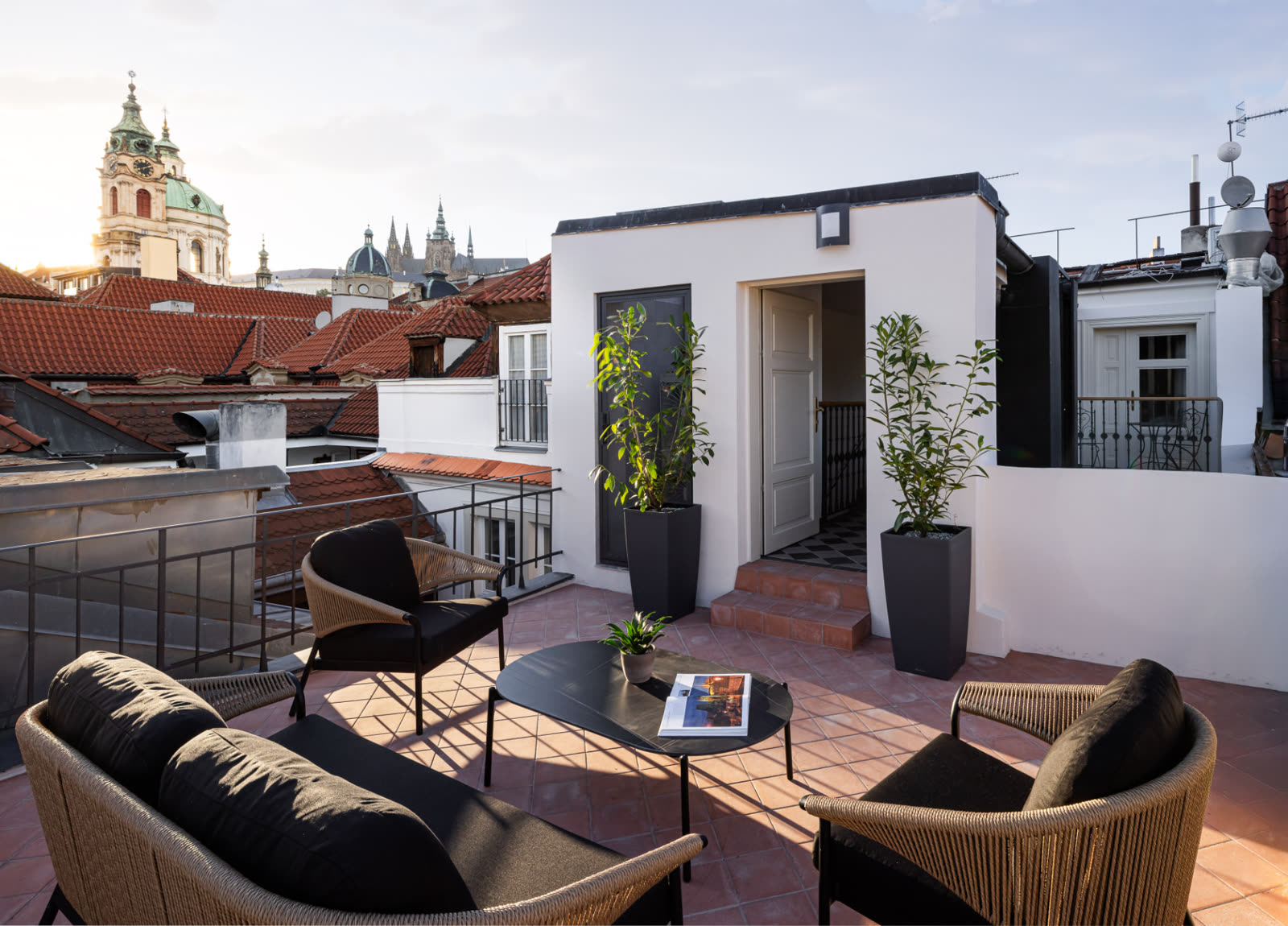 Rooftop terrace with views of Prague Castle