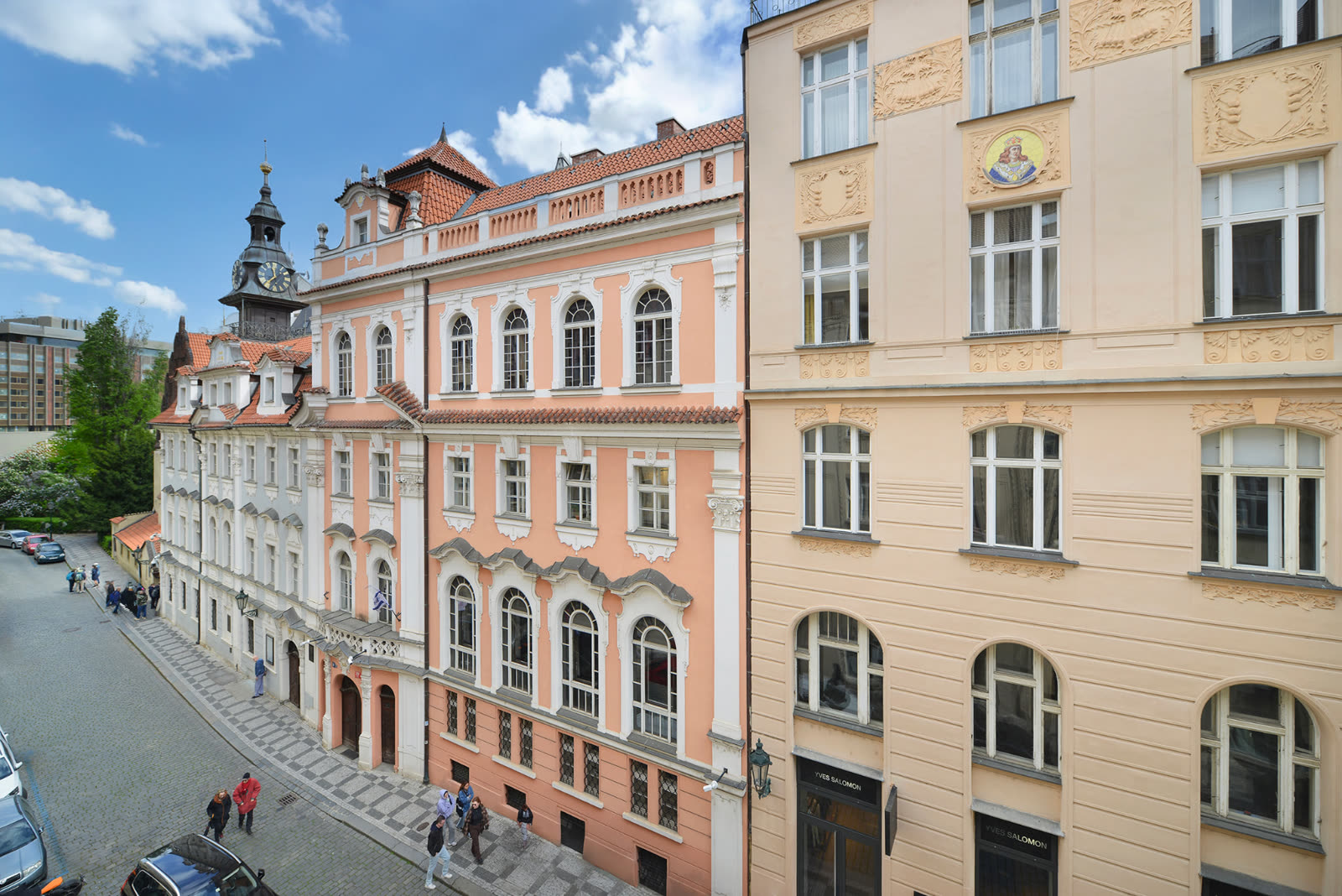 Historic streets of Prague's Jewish Quarter outside Old Town Residence